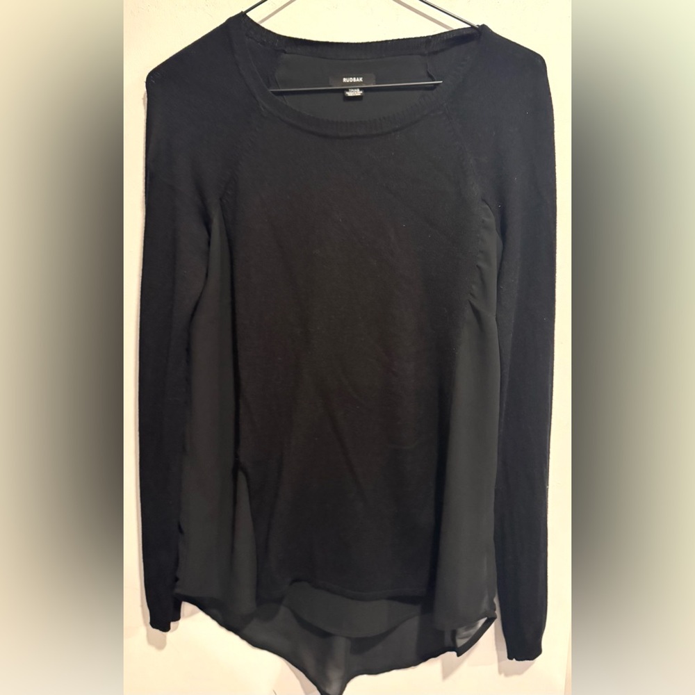 RUDSAK Dionne Top Blouse Sheer Black long sleeve flowy classic office knit XS S